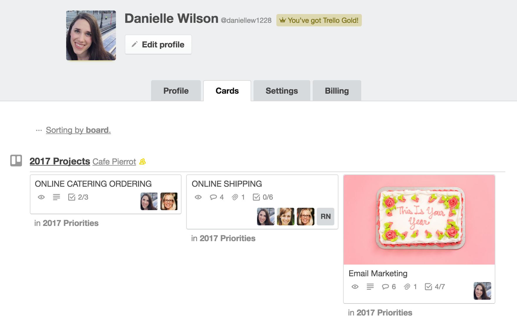Viewing all the Trello cards assigned to you in profile view
